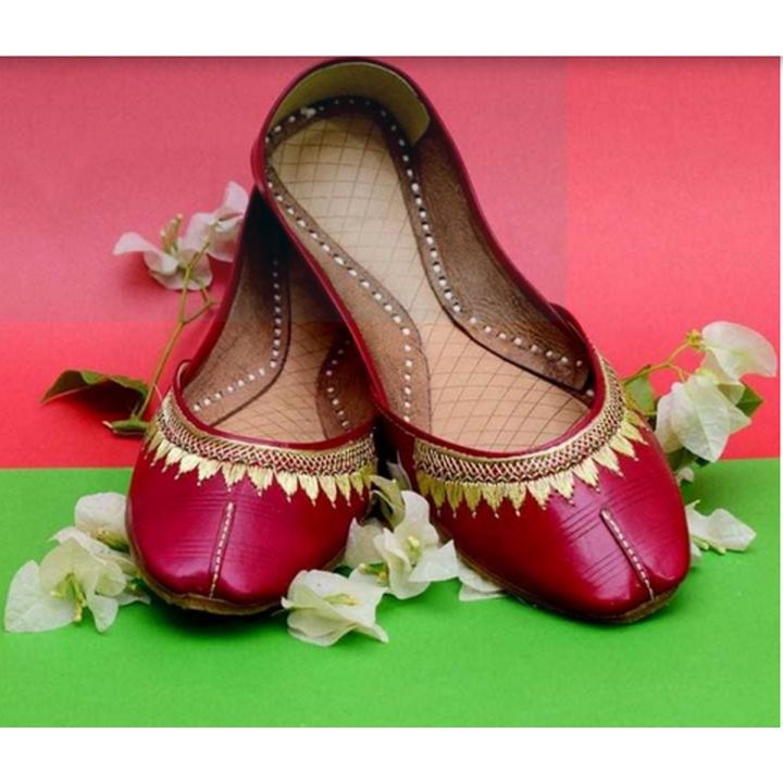 Red Hand Made Pure Leather Multani Khussa for girls and women