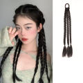 Y2K Ponytail Extensions Synthetic Boxing Braids Wrap Around Chignon Tail With Rubber Band Hair Ring Brown Black Ombre Braid. 