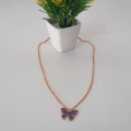 Girls Butterfly Multi Shaded Long Chain - Fashionable Butterfly Necklace For Womens - Crystal Never Fades Colorful Pendant For Ladies. 