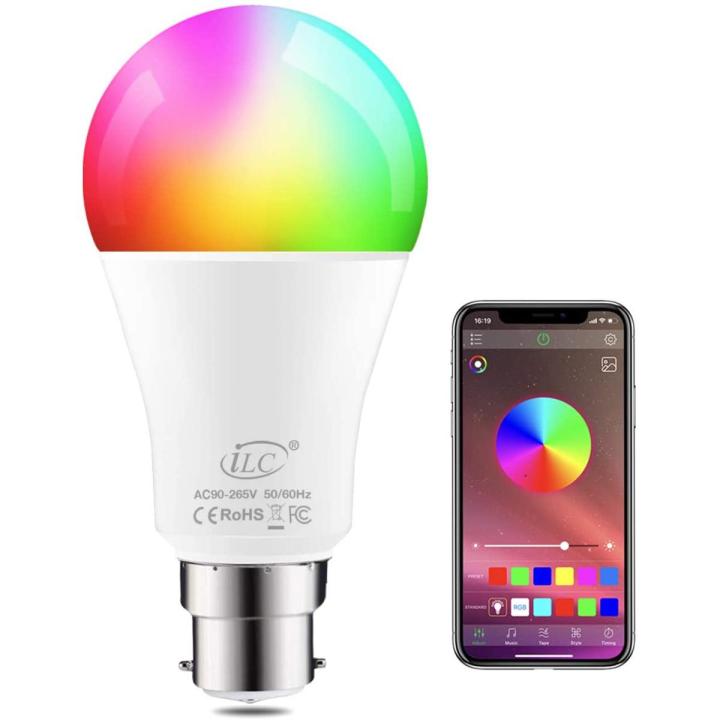 iLC Bluetooth smart light bulb Colour Changing LED Light Bulb B22 8W RGBW Controlled by APP, Sync to Music, Dimmable Multi-Color 60 Watt Equivalent[Energy Class A+]