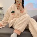 Coral Velvet Pajamas Women's Autumn And Winter Internet Celebrity Starfish Fleece Lined For Women Thickened Set Flannel Spring And Autumn Day Home Wear. 