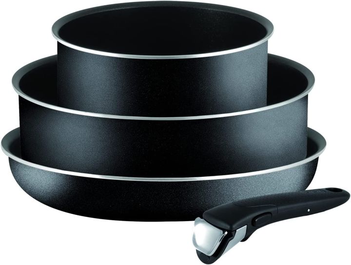 Tefal Ingenio Essential 4 Pcs Cooking Set, Made in France, Removable Handle, Black, Aluminium, L2006502