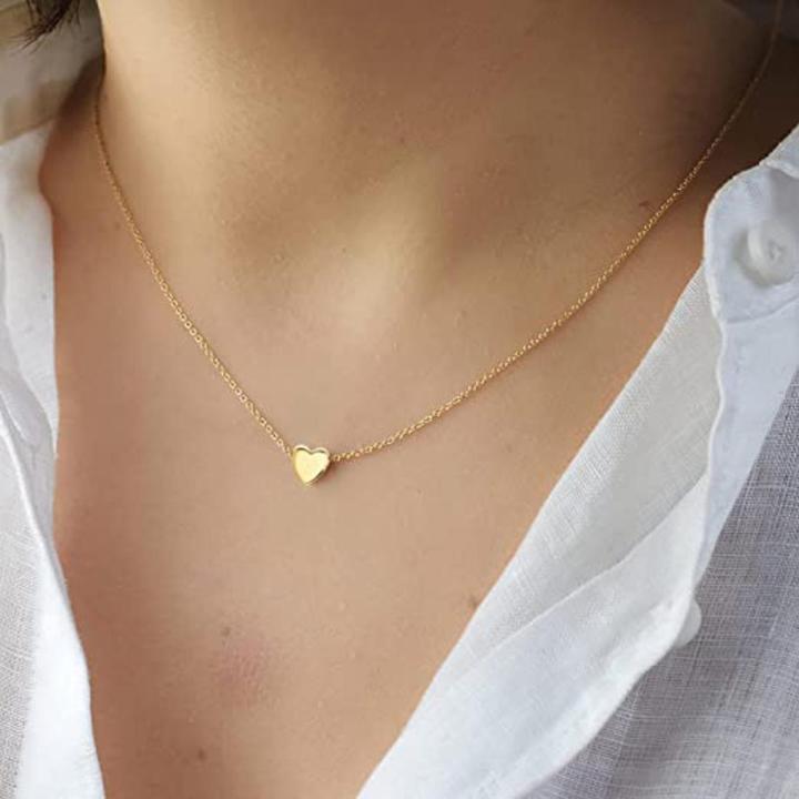 Tiny Gold Heart Choker Necklace,Dainty Cute Initial Heart Pendant