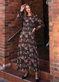 Black Floral Printed Linen A-Line Maxi Dress Regular Fit Long Casual Dress for Women. 