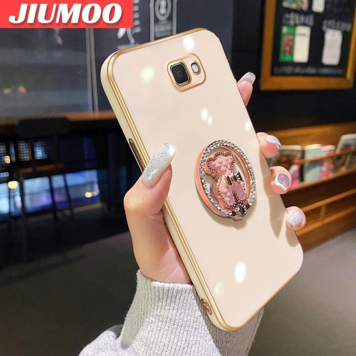 JIUMOO For Samsung Galaxy J7 Prime J7 Prime 2 Case Flash Drill Metal Rotate support Side Design Phone Case Square Edge PlatingSilicone soft Casing Full Cover Camera Shockproof Protection Cases