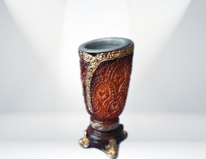 Manual Bakhoor Incense Burner with Steel Ash Tray, Plaster of Paris, 14cm Height