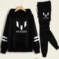 Black Double Stripe Messi Printed Tracksuit For Men - Comfy & Cozy Printed Winter Hoodies For Men. 