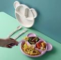 5pcs Cartoon Dinner Plate Set With Divided Plate, Fork And Spoon Baby Feeding Plate Adorable Cartoon Animal Kids Bear Plate Section Dinner Plate Durable Plastic, Perfect For Toddlers Kids Adults Ideal For Home School Restaurant. 