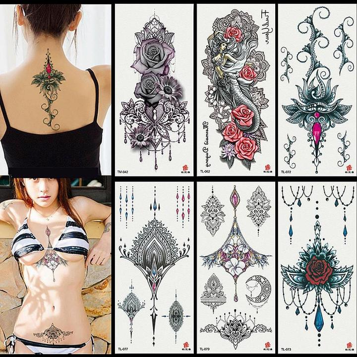 10 Sheets Large Tattoos Temporary Gergeous Body Tattoos Art Stickers For Women Girls 3D Realistic Chest Arm Scar