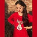 Red Rabbit with Check Print Full Sleeves Night Suit for Her. 