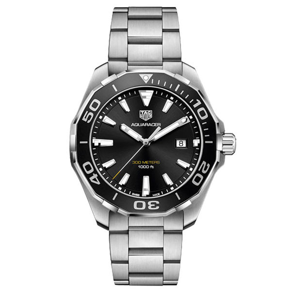 Tag Heuer Aquaracer Silver Stainless Steel Black Dial  Quartz Watch for Gents - WAY101ABA0746