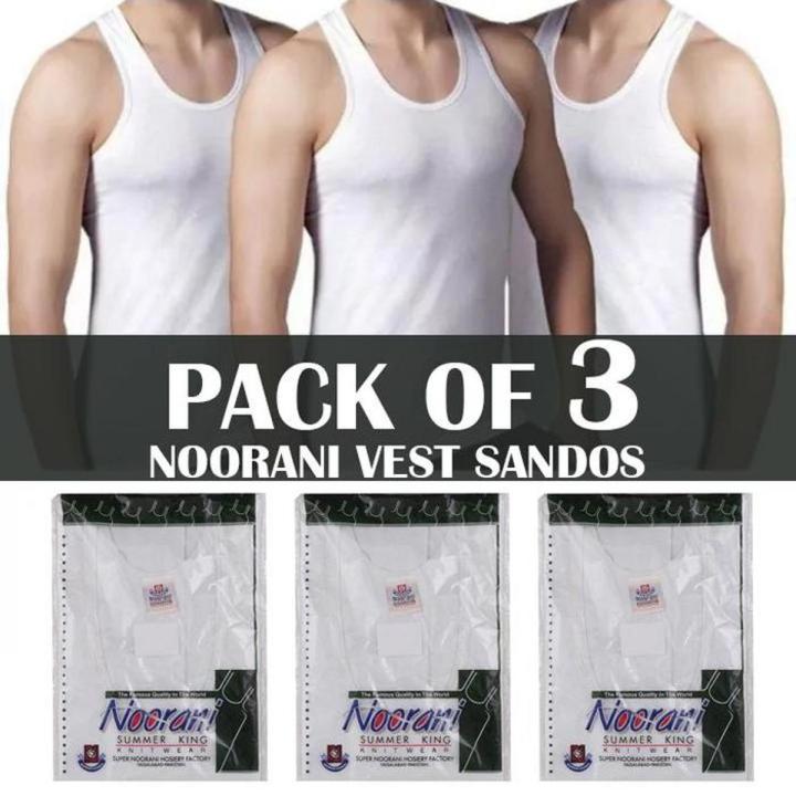 Pack of 3 Noorani Men's Sando Banyan - Original Noorani Cotton Vest - White Sando Inner wear