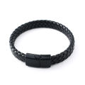 Classic Black Braided Leather Bracelet -for Men Fashion Stainless Steel Magnetic Clasp Punk Homme Bangles Gifts. 