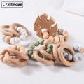 Lillilopo 1 Pcs Baby Rattle Toy BPA Free Silicone 19mm Round Beads Wooden Teether Ring. 