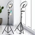 26cm Selfie RIng Light with 4.5 Feet Adjustable Tripod Stand - With White, Warm & Soft Light Function for Live Streaming or Studio Photography - Youtube - Gaming. 