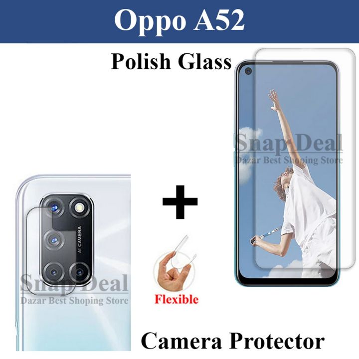 Oppo A52 Tempered Glass Screen Protector Polish Glass + Back Camera 9H Gorilla Flexible Protector For Oppo A52