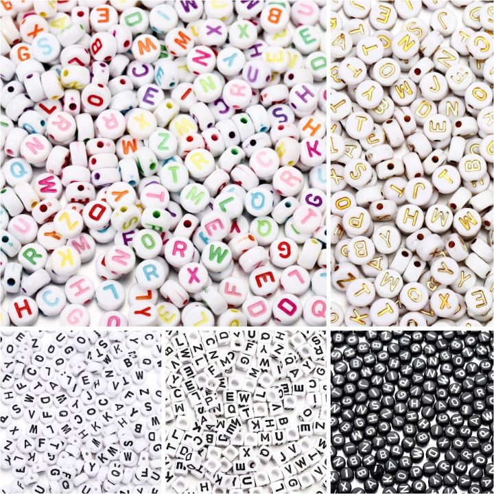 100Pcs Random Mixed Letter Acrylic Beads Flat Round Alphabet Charms Beads For Bracelet Necklace Jewelry Making