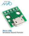 Micro USB Female B Type Breakout Board USB to DIP 2.54mm. 