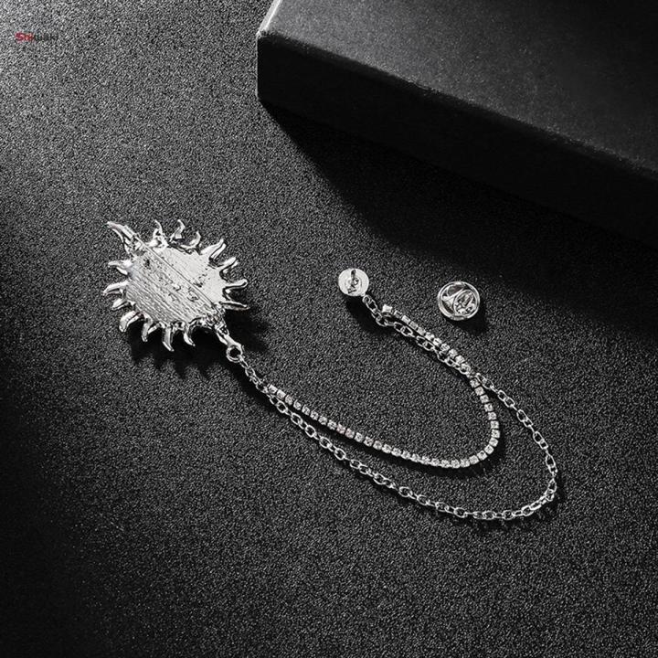 Long Chain Brooch, Suit Pin Rhinestone Oval Lapel Pin Decoration Hanging Chain Brooch Men's Brooch for Men's Accessories Father Men