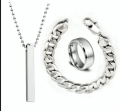 3 Piece Fashion Charm Jewelry For Men Best Quality Stainless steel 3D Bar Stick Locket +Stainless steel Titanium Silver Ring +Stainless steel Silver Chain Bracelet For Boys And Men. 