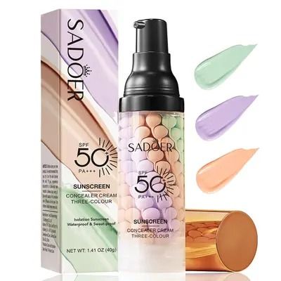 One Step SPF 50 + PA +++ Three Color Concealer Cream Primer Concealer  before Makeup. Sunscreen & Color Corrector, ,Oil Control & Moisturizing Skin Tone Correcting and Brightening Primer .  
