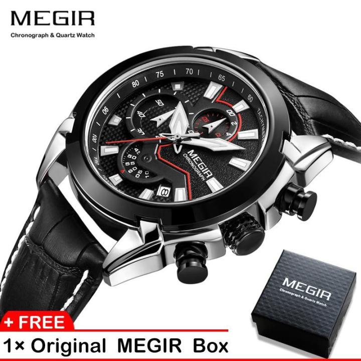 Top Brand  Men Watch MEGIR 2065 Men Quartz Watch  Creative  Leather Chronograph Army Military Sport Watches Clock
