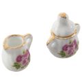 15 pieces Porcelain tea set Dollhouse miniature foods Chinese rose dishes cup. 