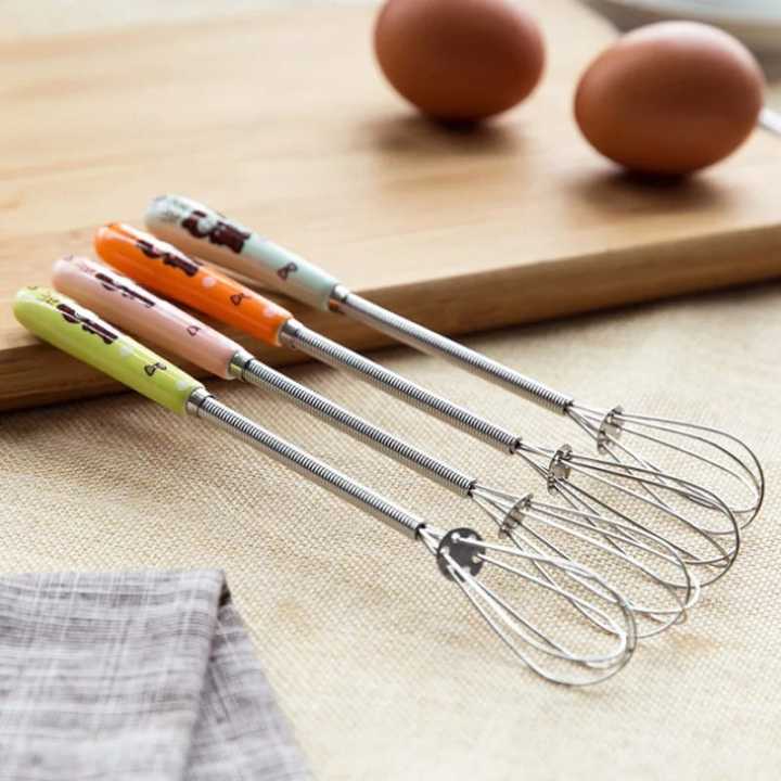 Mini Egg Beater Mixer Stainless Steel with Ceramic Handle Hand Whisk Beater Stir Rod Stirrer Blender Small