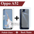 Oppo A52 Tempered Glass Screen Protector Polish Glass + Back Matte Protector Soft Skin Sheet Soft Film Protector For Oppo A52. 