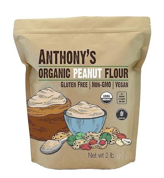 Anthony's Organic Peanut Flour, Defatted, 2 lb, Light Roast 12% Fat, Verified Gluten Fre 350gm