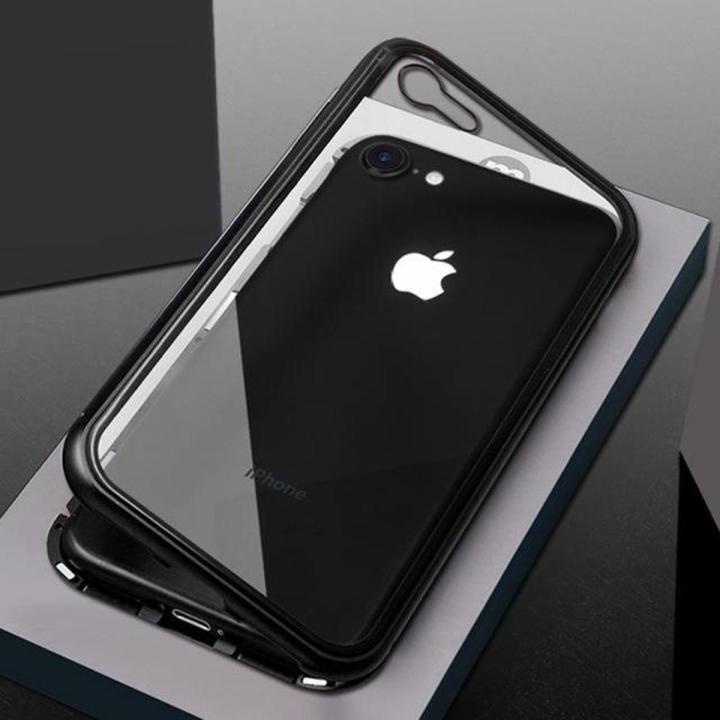 Iphone 6s Magnetic Adsorption Case Metal Frame Tempered Glass Back with Built-in Magnet Cover