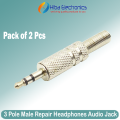 Replacement 3.5mm 3 Pole Male Repair Headphones Audio Jack Plug Connector with Silver Matel LX1 Housing for Mobile Phone, Portable Music Players and Speaker or DIY Projects Soldering terminals. 
