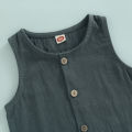 Baby Boy's Girl's Jumpsuit, Round Neck Sleeveless Button Down One Piece Romper for 0-3 Year-Old Toddler. 