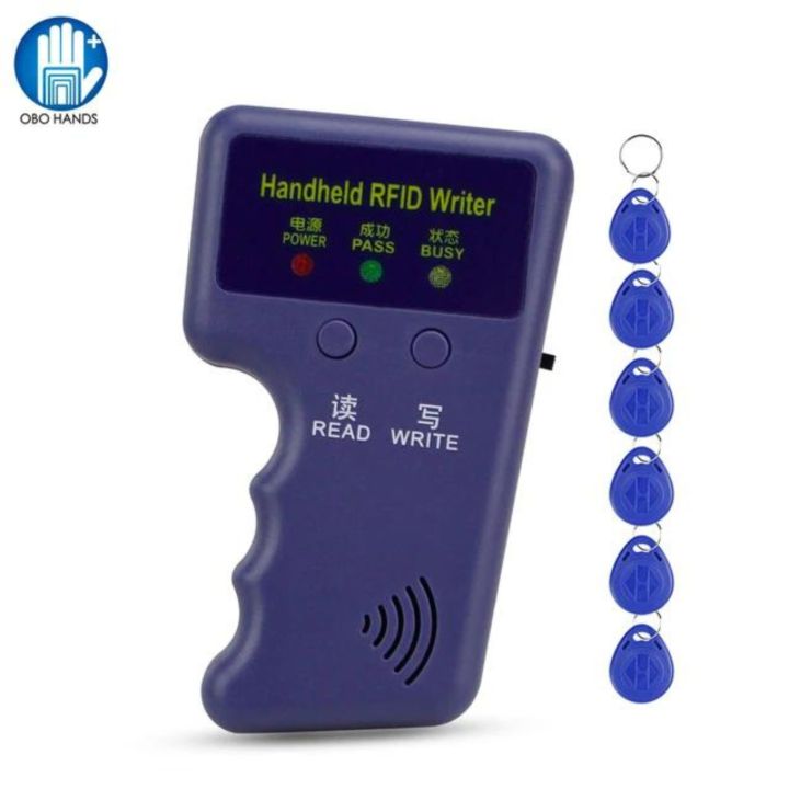 Handheld 125KHz RFID Copier Duplicator RFID Card Reader Writer + 6pcs Writable EM Card Cloner Programmer Rewritable EM4305/T5577 Keyfobs
