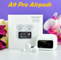 A9 Pro Touch Screen Airpods Pro | ANC/ENC Wireless Earbuds With Bluetooth 5.4 | LCD Display | Super Bass And Pop-Up Feature. 