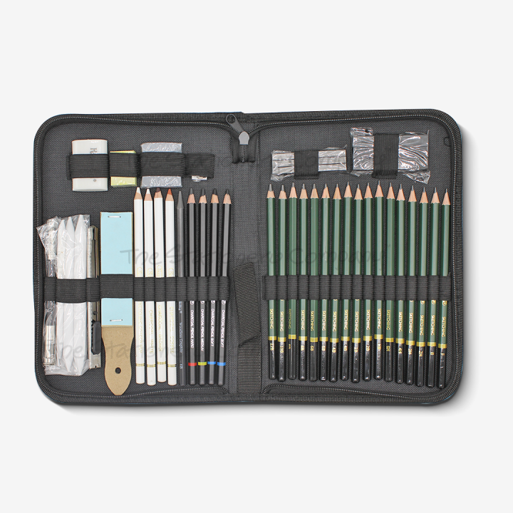 42pcs%20Professional%20Sketch%20and%20Drawing%20pencils%20set%20kit%20in%20fabric%20pouch,%20Charcoal%20Pencil%20blenders%20erasers%20paper%20cutter%20Sketching%20kit%20-%20Image%202
