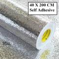 Aluminium Foil Self Adhesive Sticker Roll, Silver & Golden color Kitchen Backsplash Wallpaper, Heat Resistant Oil Proof Waterproof Aluminium Sheet DIY Sticker for Stove, Shelves, Drawers, Home, Cabinet, Furniture, Wall 40x200cm. 