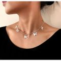 Silver Butterfly Choker Necklace Korean Jewellery For Women - Silver Chain Neck Statement Collar Chains Choker Shining Female Choker Jewellery For Girls. 