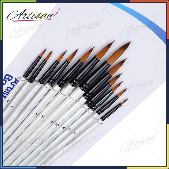Artisan - A6075R 12pcs Drawing Paint Brush Set Wooden Pointed Tip Round - sizes 1 to 12#