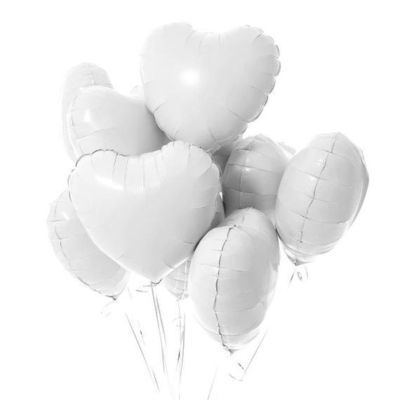 WHITE HEARTS FOIL BALLOON - WHITE COLOR HEART FOIL BALLOONS - PACK OF 5 FOIL BALLOONS