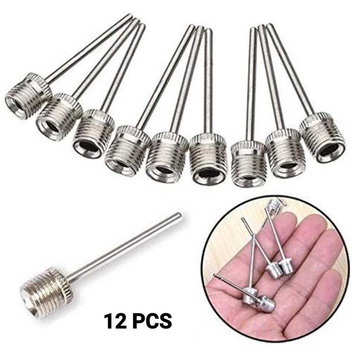 Pack of 12 - Stainless Steel Nozzle Pin Sports Ball Football Basketball valliball Inflator Baby Football Nozel Needles