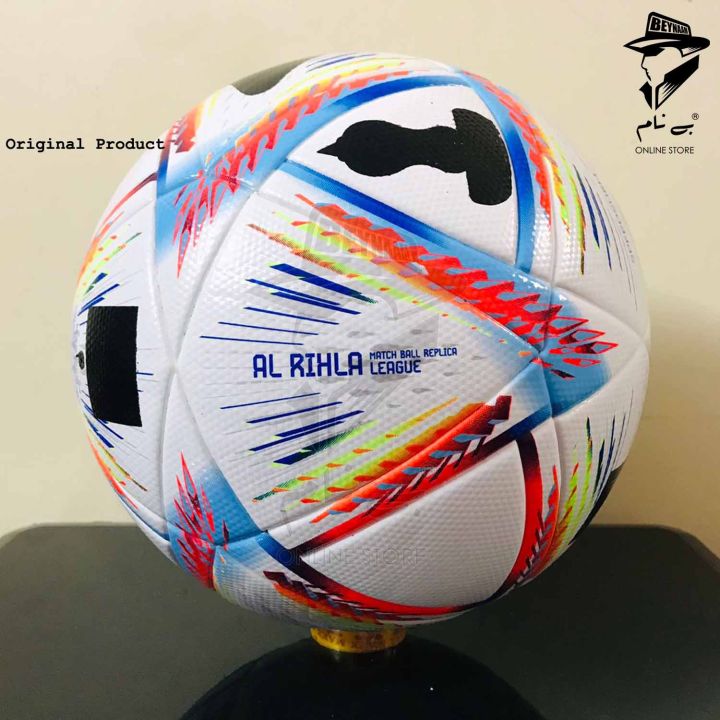 FIFA AL RIHLA FOOTBALL CLOSE STAMP SOCCER MATCH BALL THERMAL BONDED - MACHINE BONDED BALL - STANDARD SIZE 5 FOR ADULT FOOTBALL TRAINING AND PRACTICE BY BEYNAAM ONLINE STORE