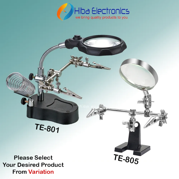 Helping Hand Soldering Stand TE-801/ TE-805 5x (With out Light) for solder work magnifying glass 4x 12x portable with Light