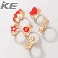 Hand Jewelry Red Cherry Pentagram Love Peach Heart Shaped Geometric Drop Ring 6-Piece Set for girls for women low price. 