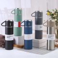 Double-Wall Stainless Steel Vacuum Thermos Flask with Silicone Handle and Insulated Lid Set With 2 Stainless Steel Cups for Hot and Cold Beverages 500 ML. 