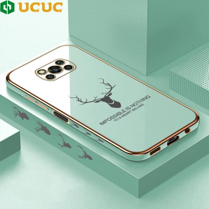 UCUC for Xiaomi Poco X3 NFC / Poco X3 Pro Back Cover + Free Lanyard Luxury 6D Plating Case Side Pattern Soft Silicone Square Mobile Phone Cases