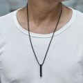 Pure Stainless Steel Black 3D Vertical Bar Necklace/Locket/Pendant for Men/Women with Chain. 