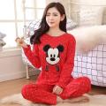Red Colour Multi Funny Minnie Mouse Design Full Sleeves Ladies Night Suit For Womens. 