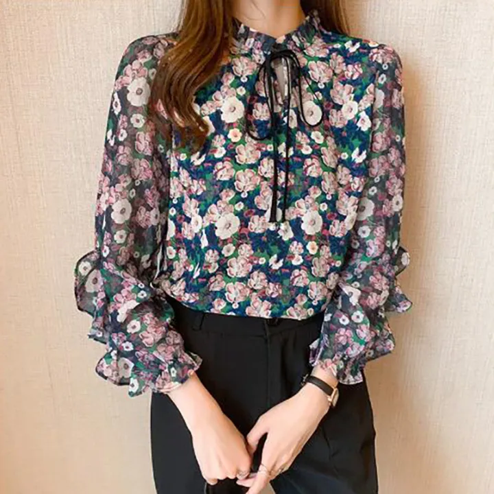 Yfashion%20Women%20Floral%20Printing%20Shirt%20Chiffon%20Long%20Sleeves%20Tops%20Bowknot%20Stand%20Collar%20Ruffle%20Blouse%20color%20-%20Image%205