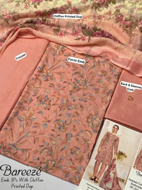 SUMMER 𝘾𝙊𝙇𝙇𝙀𝘾𝙏𝙄𝙊𝙉 𝙑𝙊𝙇"25 𝑩𝑹𝑨𝑵𝑫 : {Bareezé} 𝙁𝘼𝘽𝙍𝙄𝘾 : LAWN | Daraz.pk
